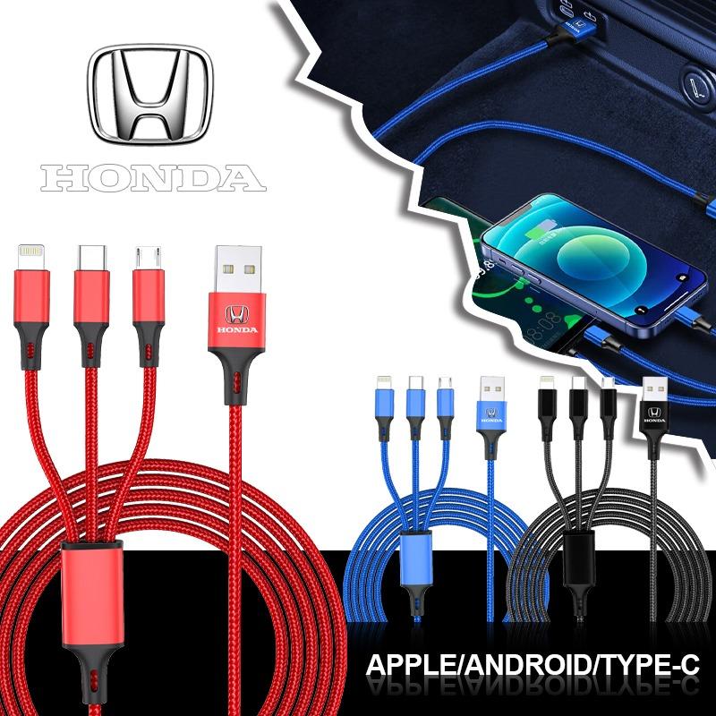 Автомобильная эмблема 3в1 Кабель для быстрой зарядки Type C Lightning Micro USB для Honda Civic Accord CRV Fit Jazz Odyssey Vezel Pilot HRV Styling Insight