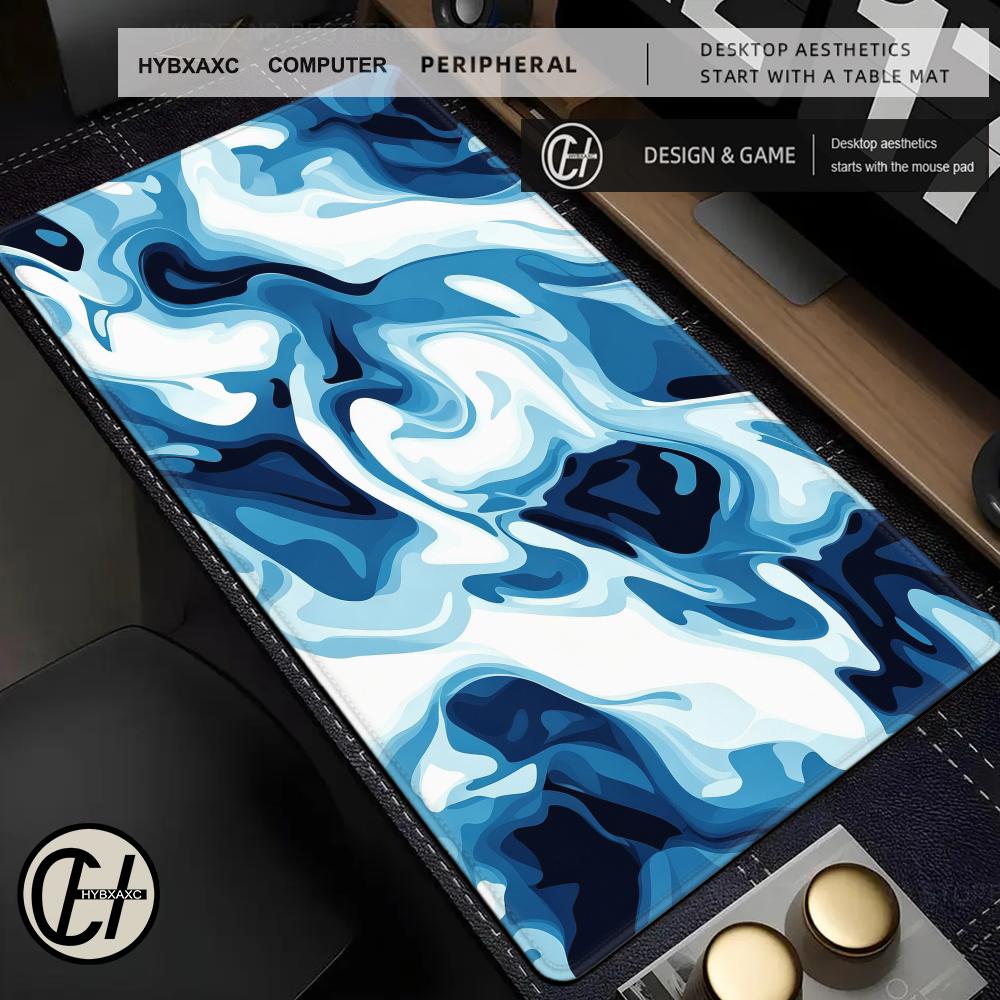 Blue White Fluid Art Mouse Pad Gamer Xl New Large Hd Home Hybxaxc Xxl Play Mat Natural Rubber Office Carpet Laptop Table Mat