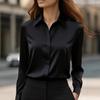 Women's Satin Shirts Elegant Plain Long Sleeve Blouse Office Lady Button-Up Shirt Top Female Lapel Neck Shirts Blouse Autumn