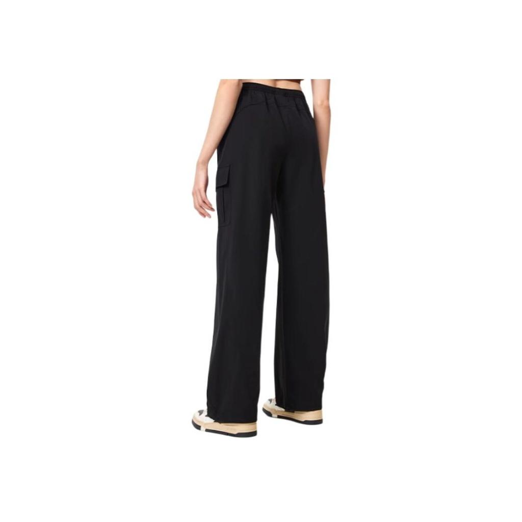 Li Ning Mid Waist Straight Loose Fit Solid Color Casual Pants Women Bottoms Black AYKU638-3