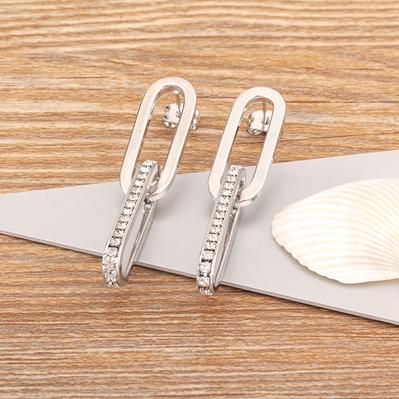 Nidin High Quality Personality Geometric Micro Inlaid Zircon Chain Earrings for Women Exquisite Temperament Retro Style Jewelry