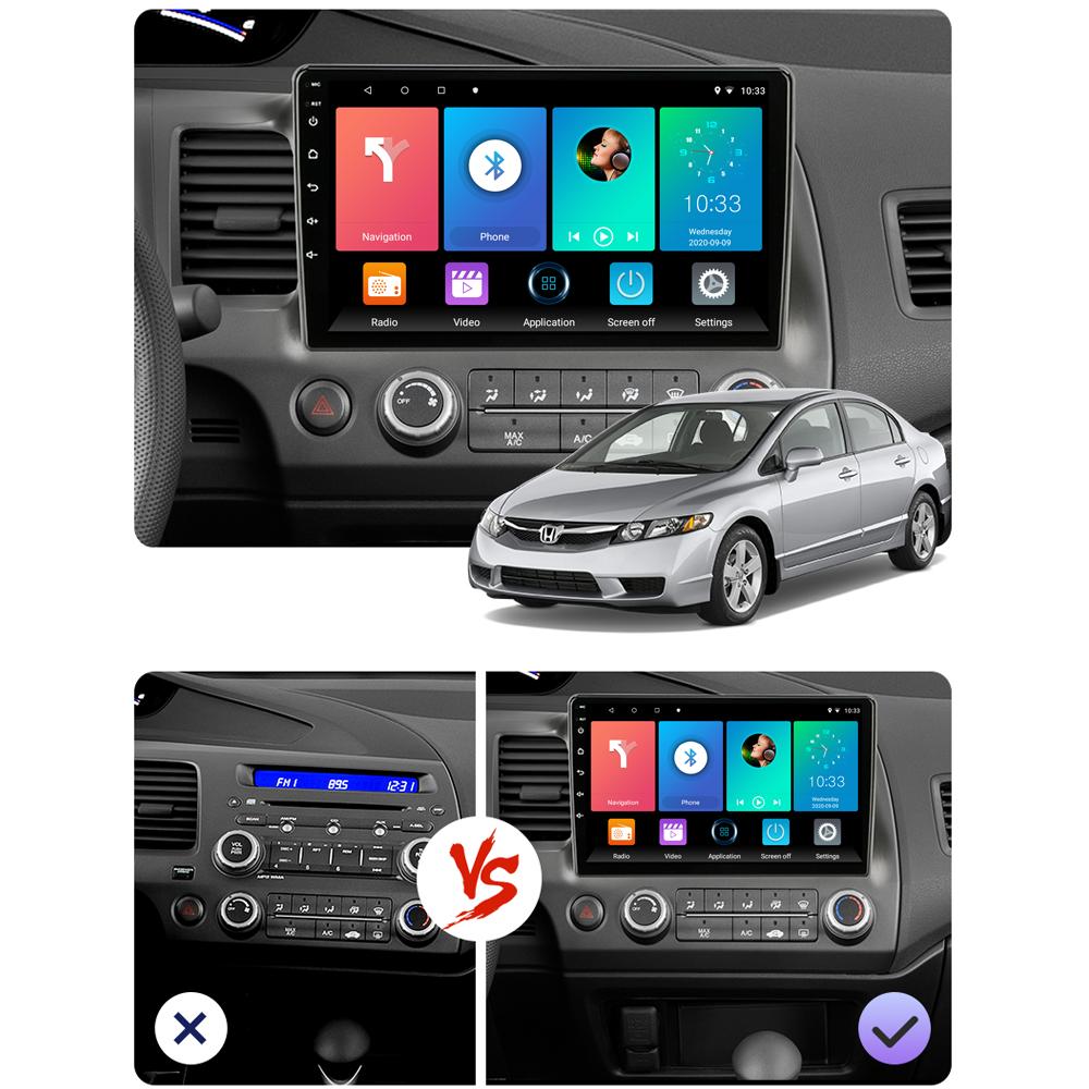 10-дюймовый автомобильный радиоприемник на базе Android Carplay для Honda Civic 2005-2012, автомобильный мультимедийный видеоплеер, GPS-навигация, WIFI, 2 + 32 ГБ