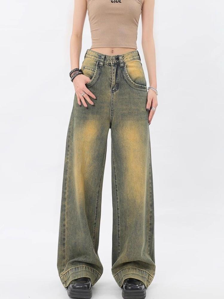 Американский ретро-градиентный дизайн, прямая трубка с высокой талией, свободные и узкие новые женские джинсы в стиле ретро.