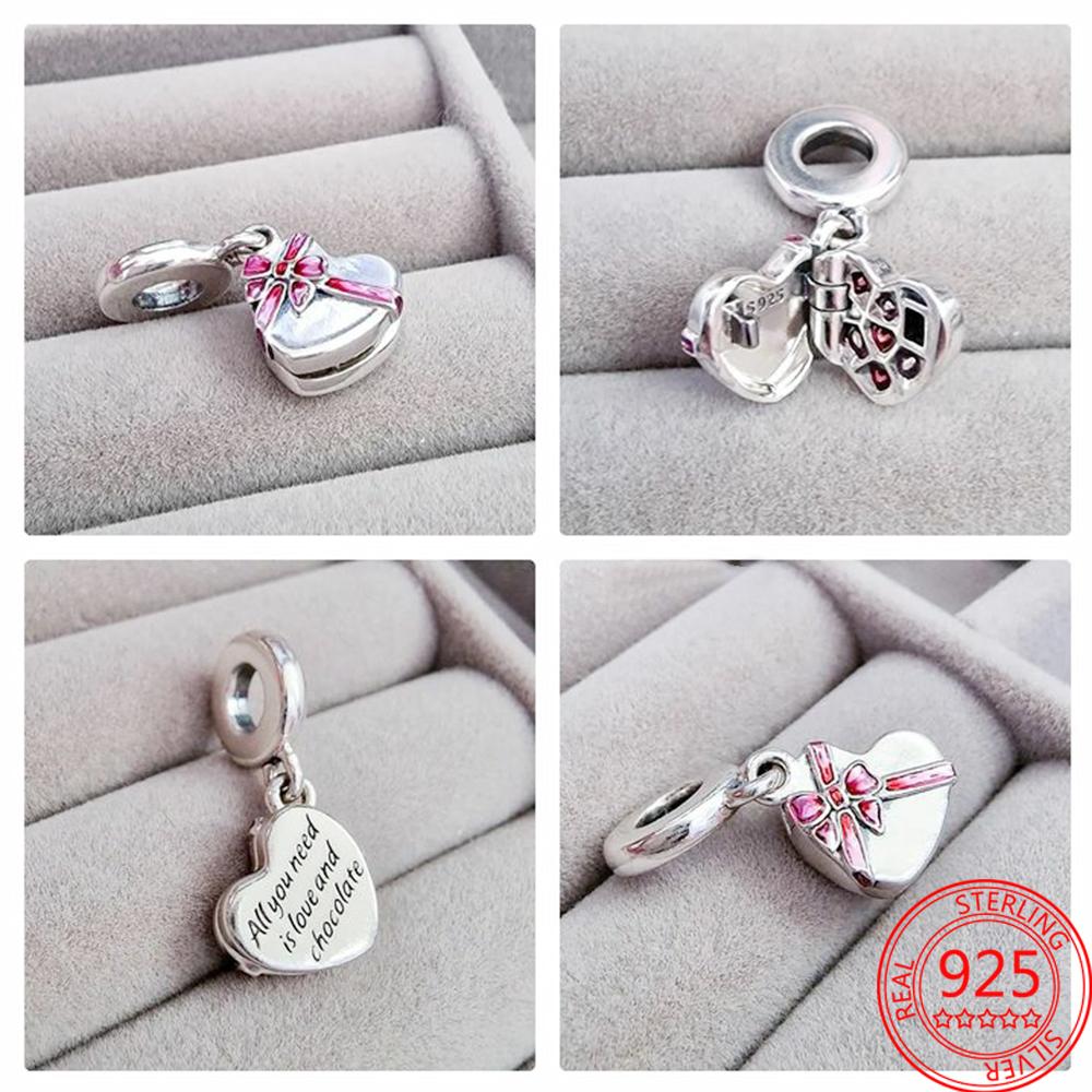 Стерлингового серебра 925 пробы, открывающееся сердце, шоколадная подарочная коробка, подвеска, подходящий браслет, женский ювелирный кулон