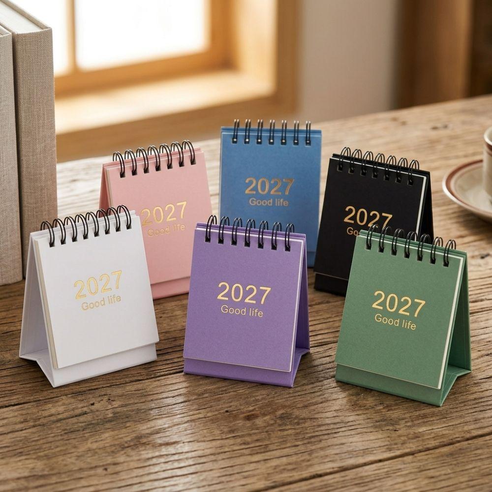 Simple 2027 Mini Desk Calendar with Stickers Planning Desk Calendar Work Reminder