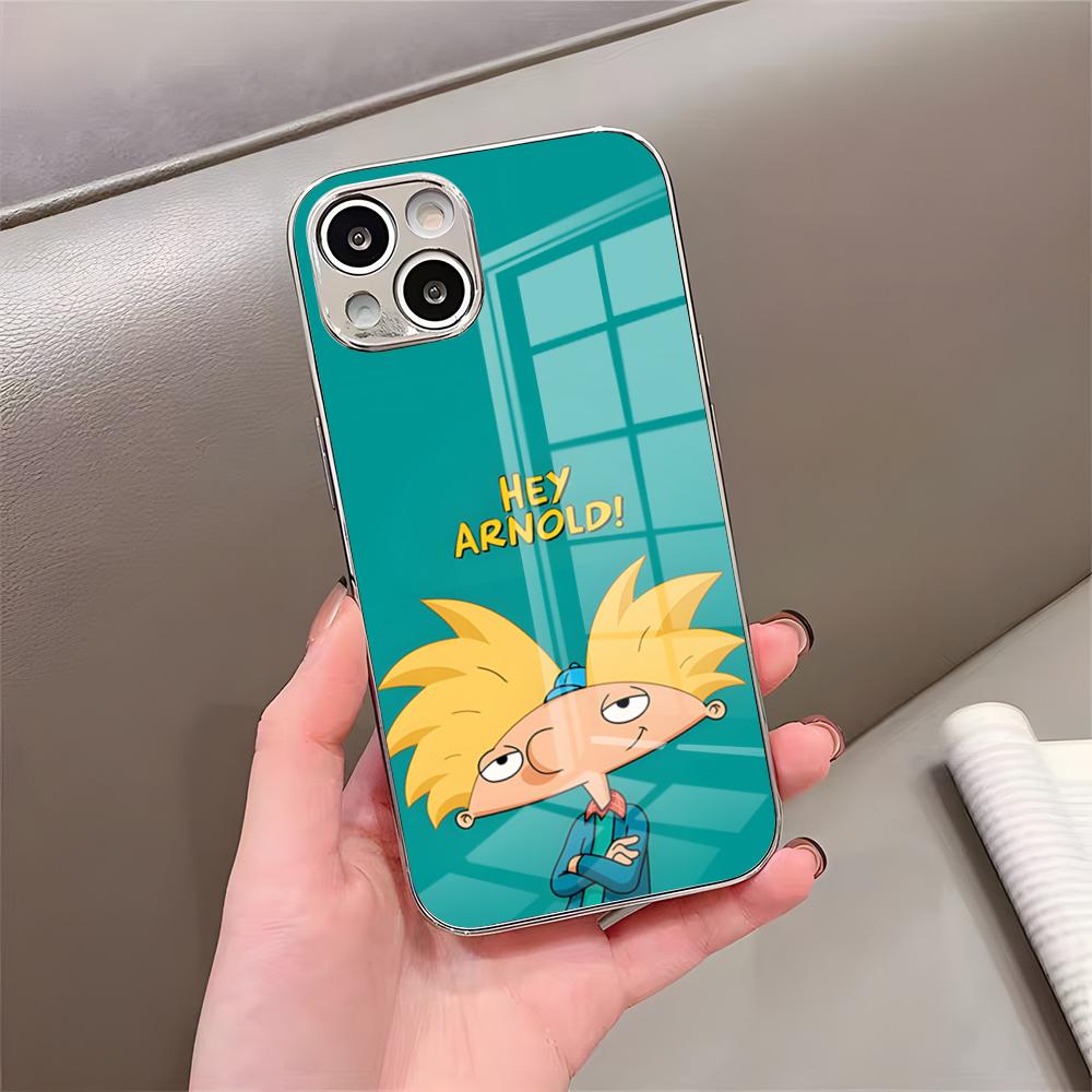 Мультяшный чехол для телефона Хей Арнольд Для IPhone 17 Pro Max 15 Pro 16 14 Plus 12 13 Mini 11 Pro Ударопрочный Гальванизированный Стеклянный Чехол