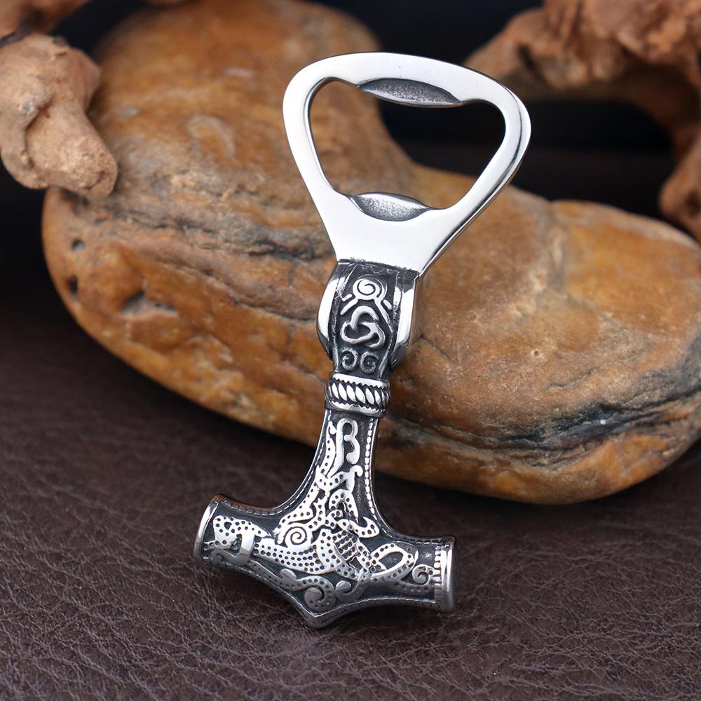 Vintage Viking Thor's Hammer Bottle Opener Stainless Steel Trendy Nordic Warhammer Corkscrew Cool Scandinavian Jewelry