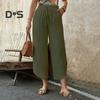 Женские брюки, регулируемые, с эластичной резинкой на талии, повседневные брюки, однотонные, широкие, свободные брюки, повседневная одежда