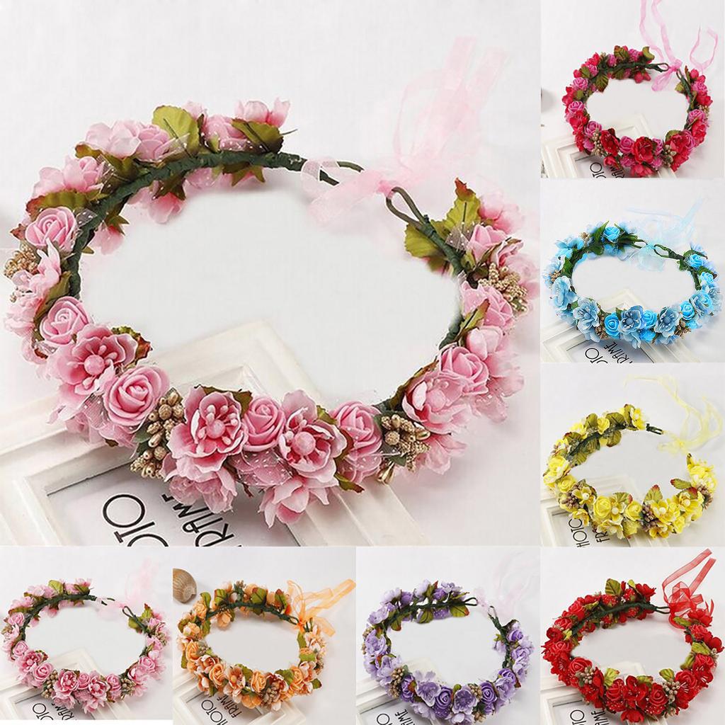 Women Bridal Flower Garland Headband Flower Crown Hair Wreath