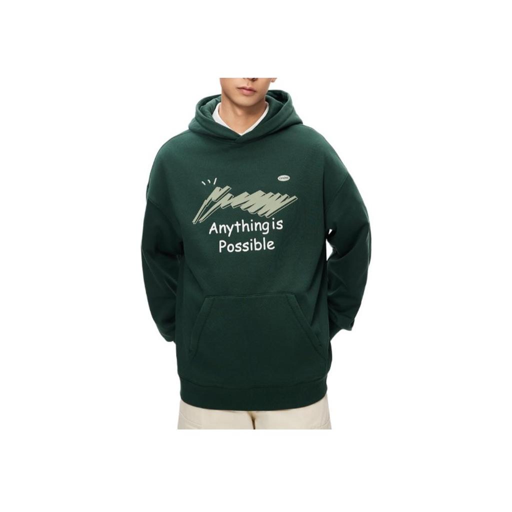 Li Ning Sports Lifestyle Series Инфракрасный антистатический антибактериальный пуловер Свободный флисовый теплый свитшот унисекс свитшот темно-зеленого цвета AWDUA07-7