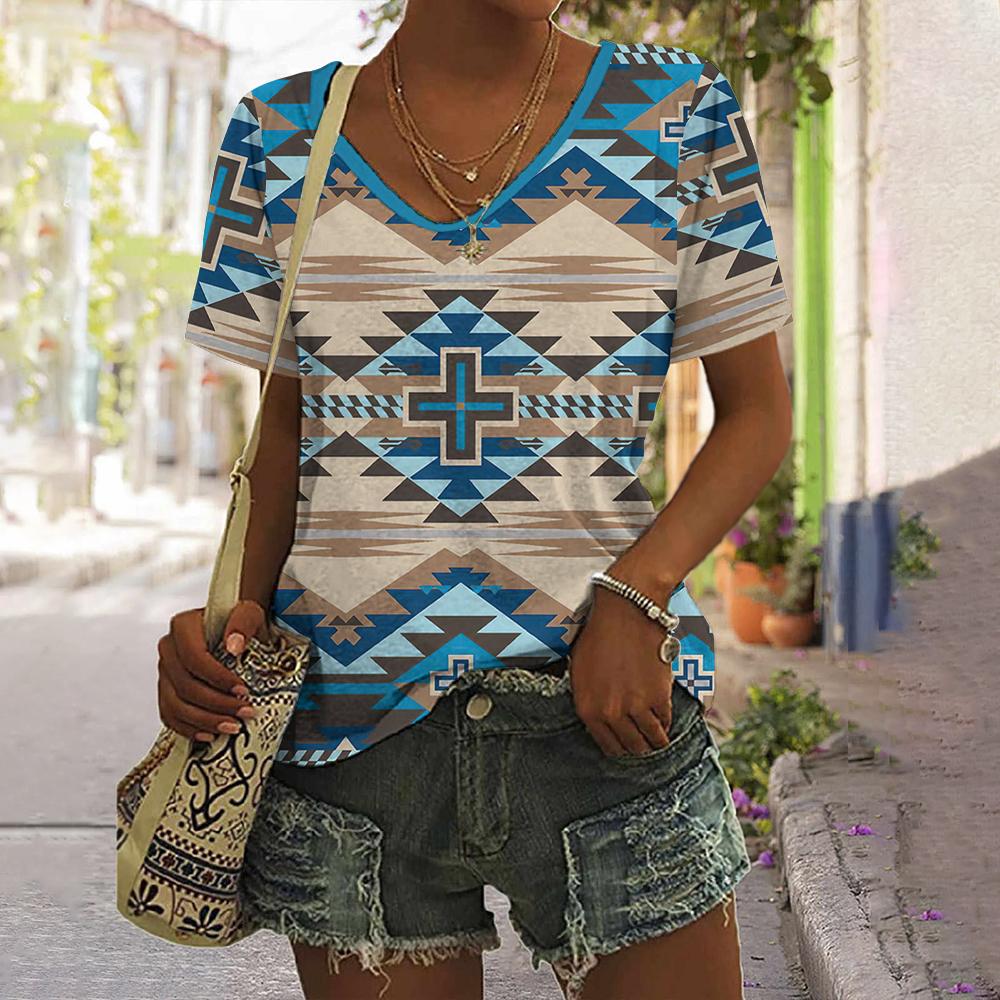 Women's T-Shirt Pattern Printing Bohemian Style Retro Fashion Casual Short-Sleeved Oversized Summer Women's Clothing