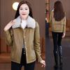 Women's 2024 Winter Loose Fit Fleece-Lined PU Biker Jacket with Fur Collar