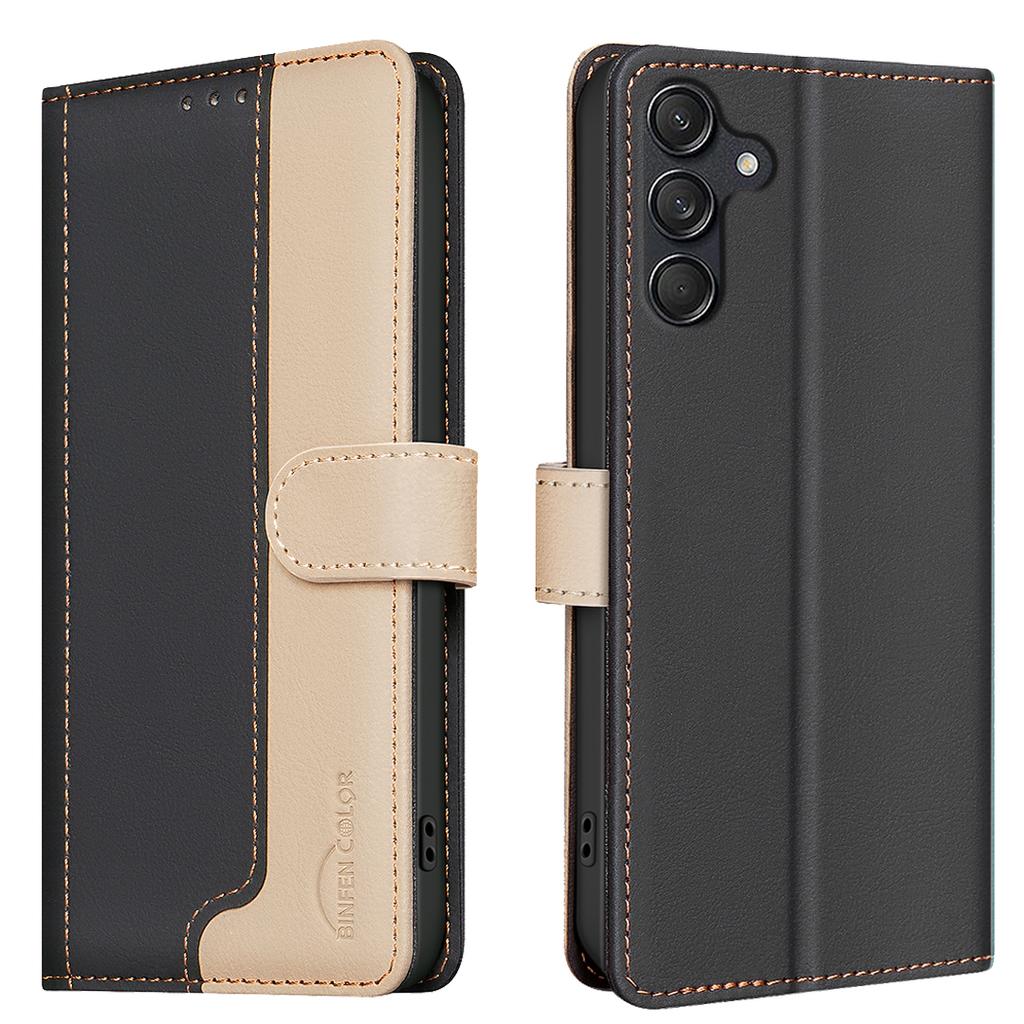 BINFEN COLOR BF33 For Samsung Galaxy F16 5G/M16 5G Leather Case Splicing Color RFID Blocking Wallet Stand Phone Cover