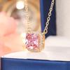 Huitan Square-shaped Pink Cubic Zirconia Pendent Necklace for Women Engagement Wedding Party Luxury Trendy New Necklace Jewelry