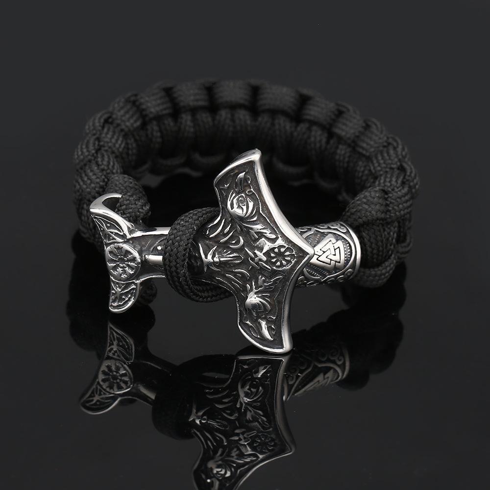 Нержавеющая сталь Nordic Viking Raven Thor's Hammer Зонтик Веревка Браслет Мужские ювелирные изделия 