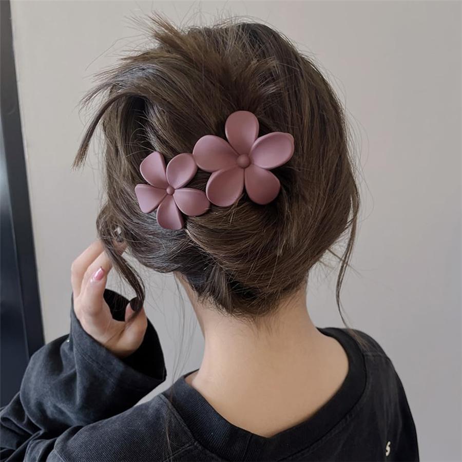 4Pcs Flower Hair Clips Matte French Hair Barrette Black Floral Hairpins Hair Claw Clips Non-Slip Hair Clamps Grab Elegant Hair A