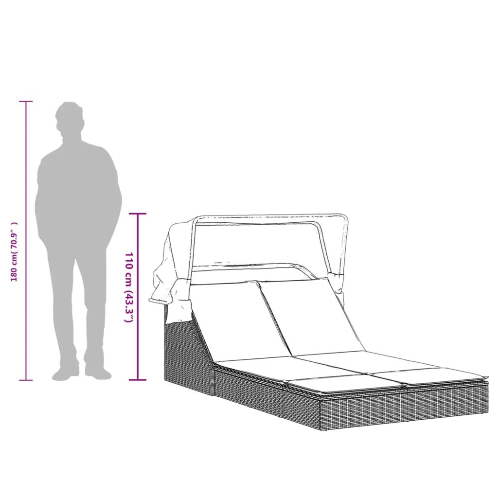 Double Sun Lounger with Canopy and Cushions Beige Poly Rattan