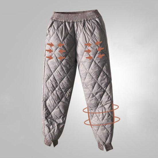 Women Winter Pants High Elastic Waist Thick Padded Solid Color Loose Soft Ankle-banded Casual Pockets Lightweight Lady Down Trousers