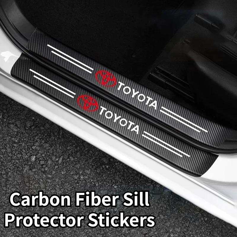 JPHT6 Car Logo Door Carbon Fiber Sill Protector Stickers for Toyota Yaris Corolla Auris Rav4 LandCruiser Vios LEVIN Camry Prado