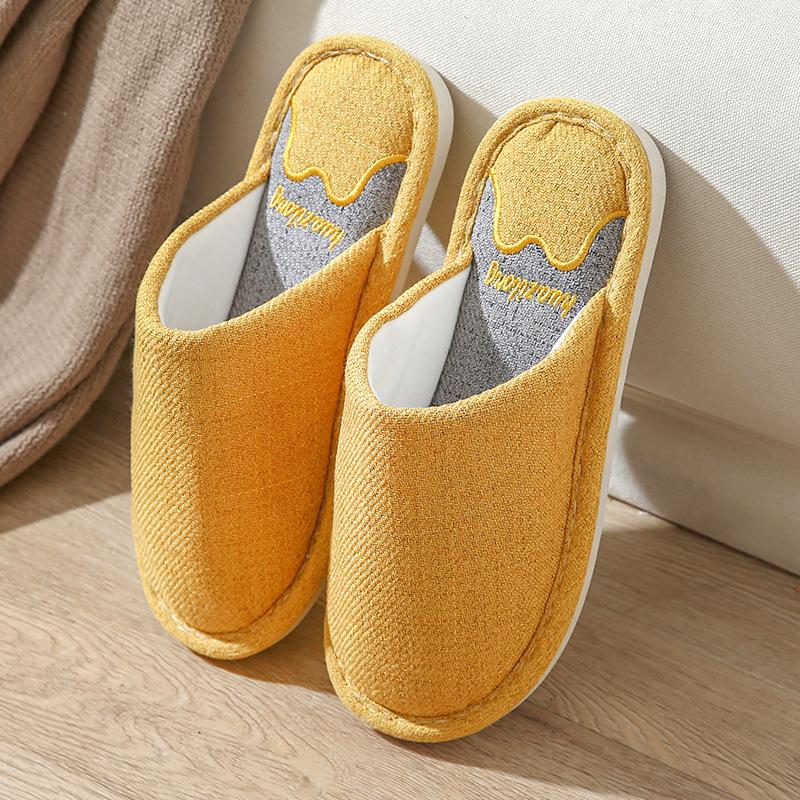 Осенние и зимние тапочки, мужские домашние тапочки из хлопка и льна, впитывающие запахи и пот, женские тапочки из нескользящей ткани
