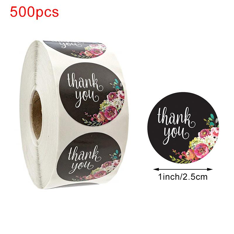 500 шт. Наклейки «Спасибо» для этикеток с печатью, круглые цветочные многоцветные этикетки, наклейки ручной работы, канцелярские наклейки