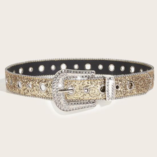 Женский джинсовый ремень с блестящими стразами и несколькими отверстиями, регулируемая длина пояса со сверкающей пряжкой, широкий пояс из сплава