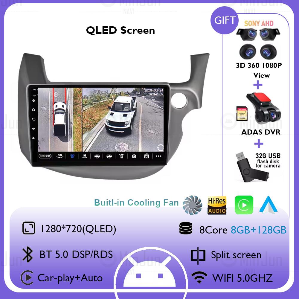 Автомагнитола Android 14 для HONDA FIT JAZZ 2007-2014 Праворульный Carplay Авто Мультимедиа Видео Плеер Разделенный Экран Головное Устройство