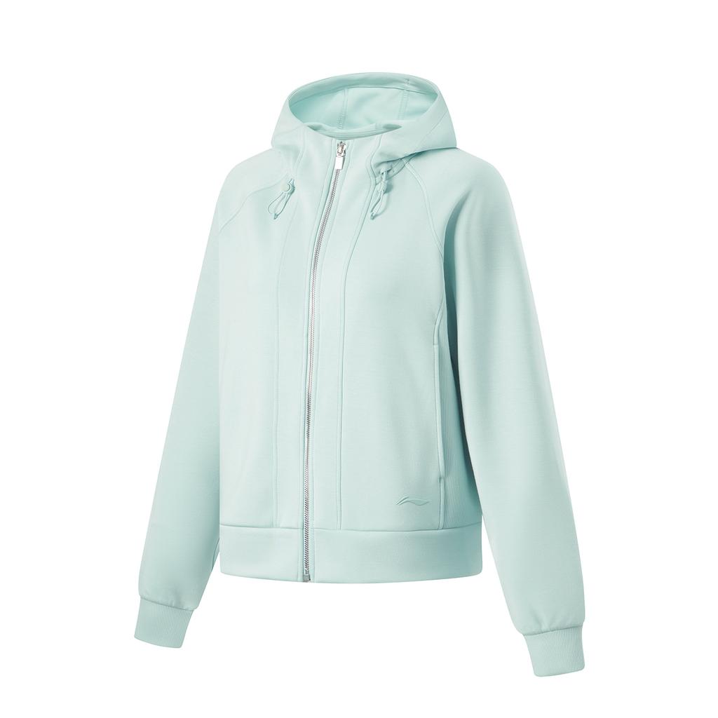 Li Ning Fitness Series Hooded Solid Color Long Sleeve Sweatshirt Women Tops Feather-Green AWDU148-2