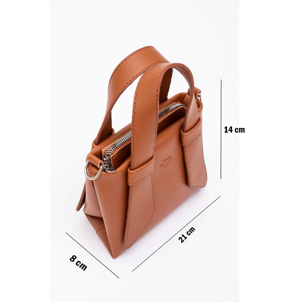 Black Shk60 Artificial Leather Single Compartment Double Handle Handbag And Crossbody Shoulder Bag L:14W:21W:8 Cm