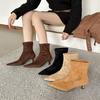Остроносые тонкие ботильоны на тонком каблуке женская обувь осень и зима 2025 новые ботильоны на высоком каблуке замшевые корейские маленькие короткие ботильоны
