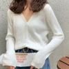Autumn Korean V-Neck Casual Coat Spring Loose V-neck Sweater Coat Long Sleeve Knitted Warm Cardigan Gentle Short Tops 30018