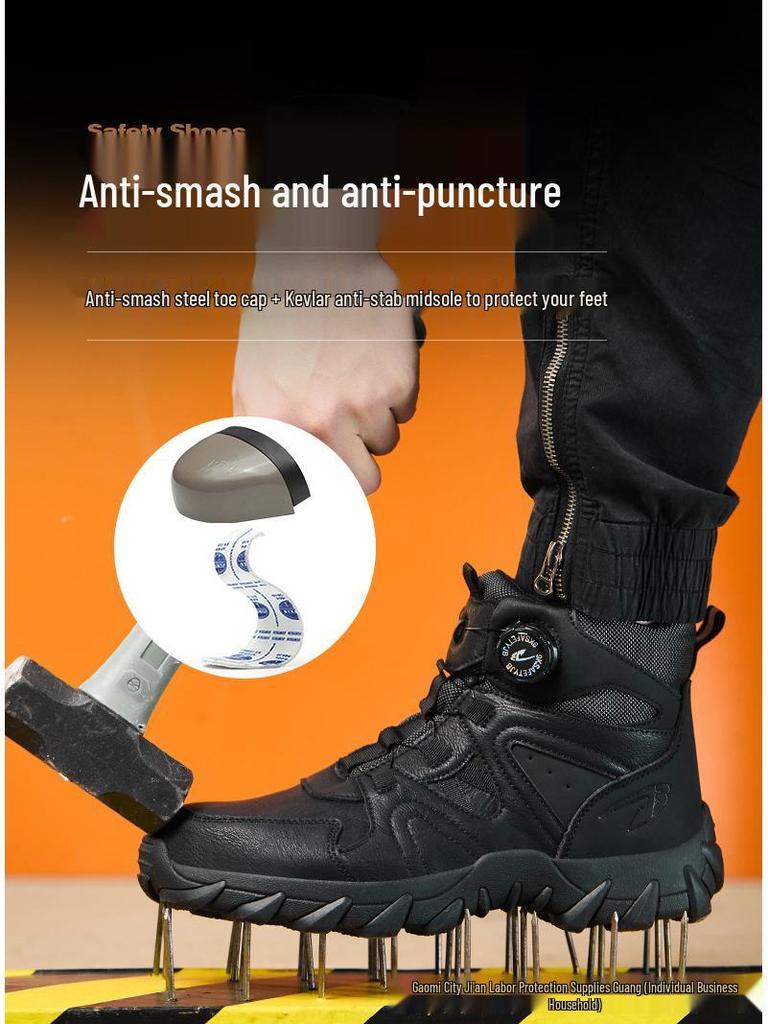 Cross-Border Steel Toe Safety Shoes: High-Top, Anti-Smash, Puncture-Resistant, Wear-Resistant, Soft Sole, Comfortable Fit.