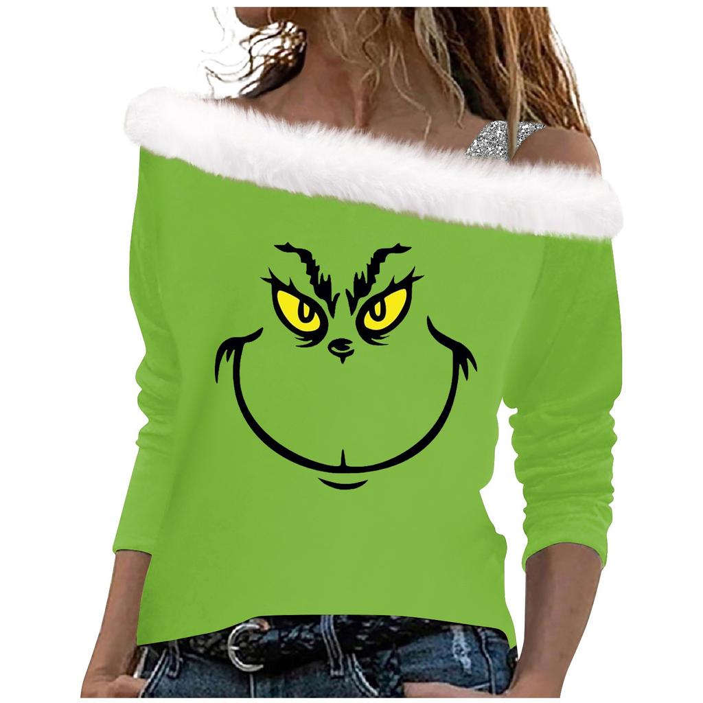 Женские топы с длинными рукавами, свободные пуловеры с рождественским принтом