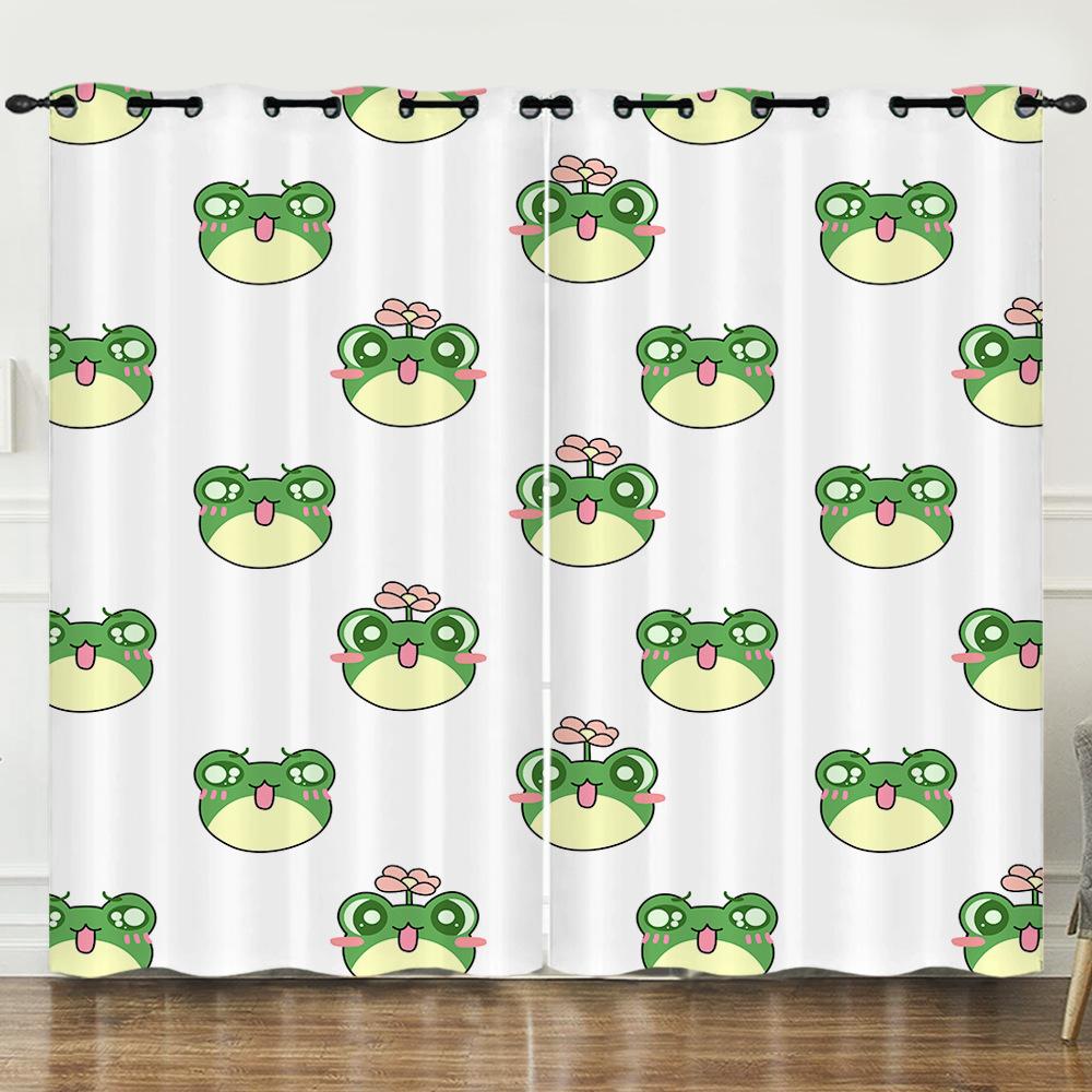 Curtains Cartoon Frog Digital Printing Blackout Curtains Bedroom Perforated Curtains