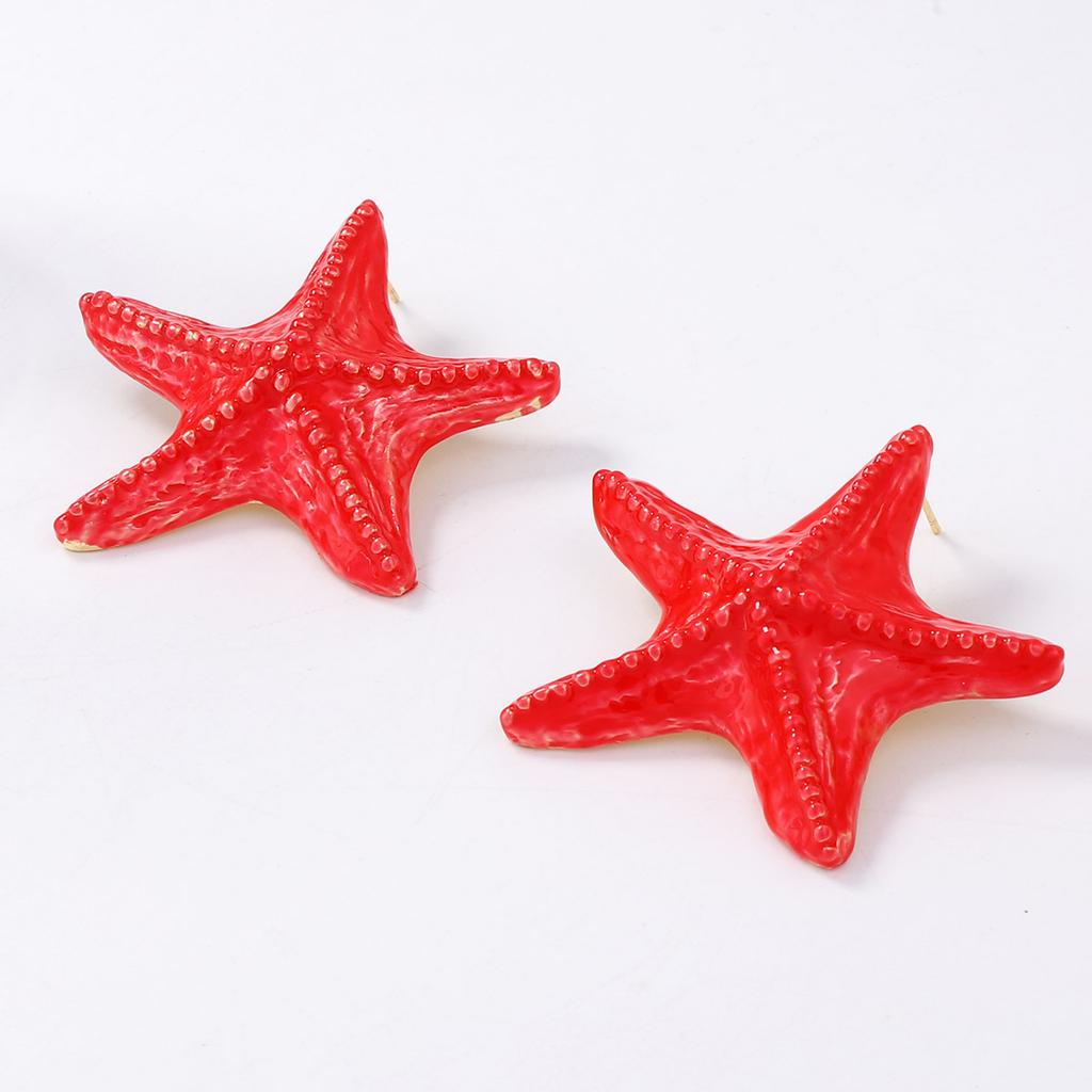 Simple fashion marine casual style alloy dripping oil red starfish stud earrings versatile vacation women's earrings accessories