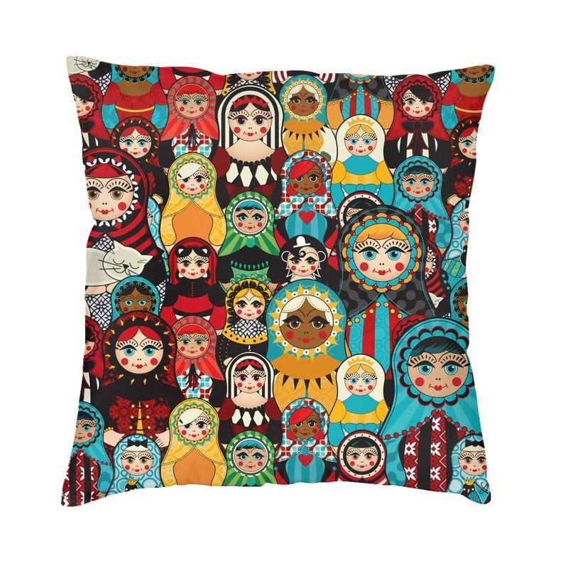 Matryoshka Doll Russia Square Pillow Cover Home Decorative Russian Folk Art Cushion Cover Throw Pillow Car Doublesided Printing