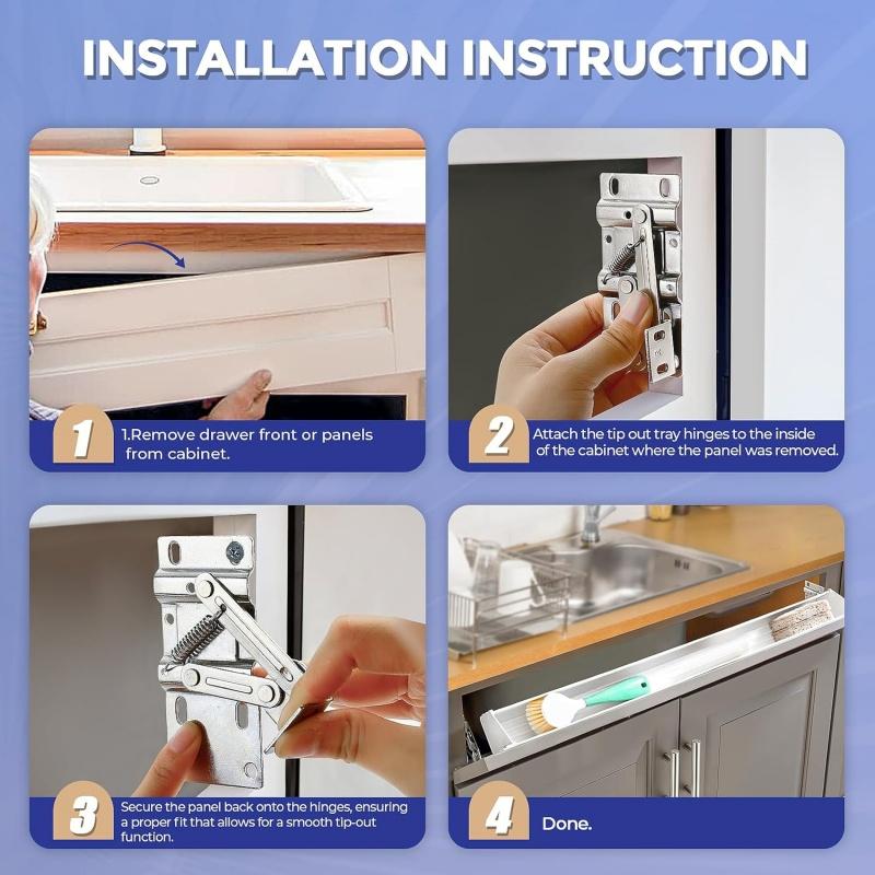 2pcs Kitchen Cabinet Tip-Out Trays Hinges Self-Closing 45 Degree Pivot Hinge for Sink Drawer Bathroom Organizers Shoe Cabinets