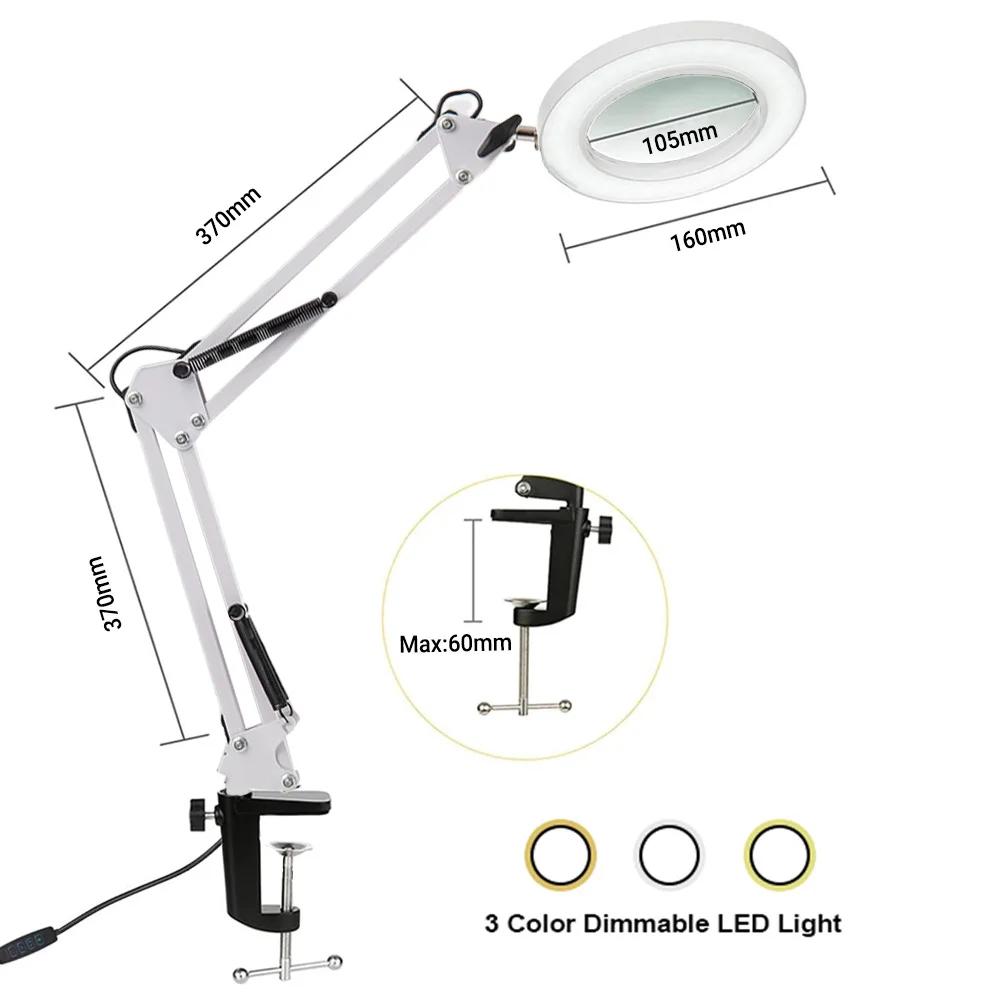LED Magnifier Desk Lamp 8X/10X Magnification with 72LED 3-Color Light - USB Powered for Soldering Repair and Skincare Beauty