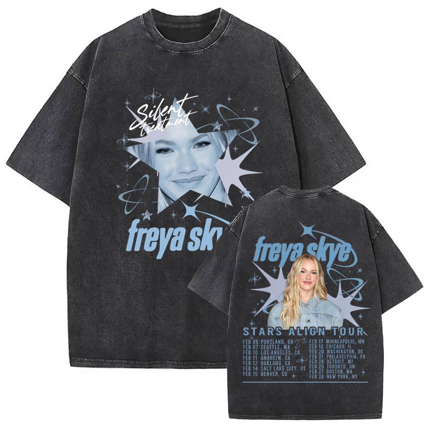 Freya Skye Stars Align Tour Vintage Washed T Shirt Men Women Fans Gift Tops Clothing Tshirt Aesthetic Short Sleeve Tshirts