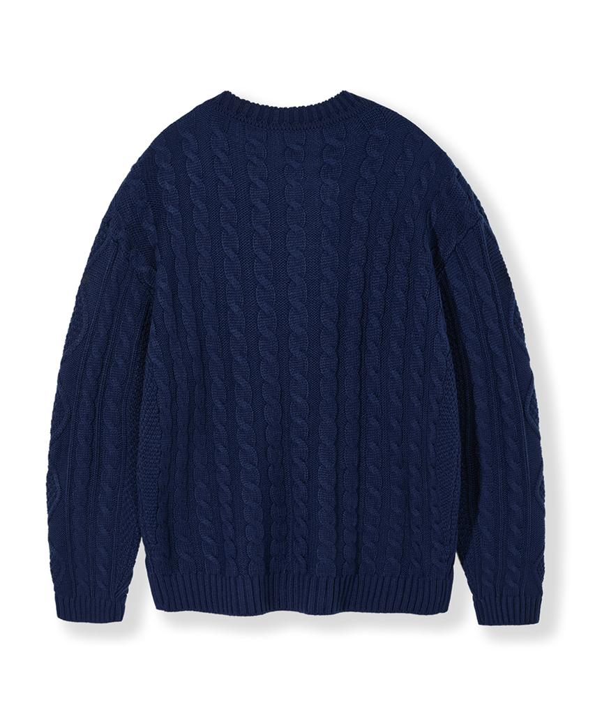 Кардиган Nodu Fisherman Cable с круглым вырезом, полуприлегающего силуэта, с длинным рукавом, вязаный, косами [Темно-синий]