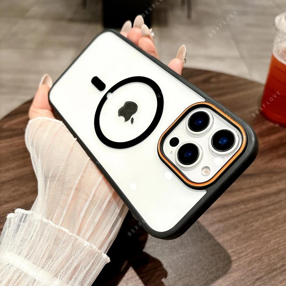Luxury Clear Magnetic Phone Case For iPhone 16 15 14 Plus 12 11 13 16 Pro Max Magsafe Wireless Charge Shockproof Protector Cover