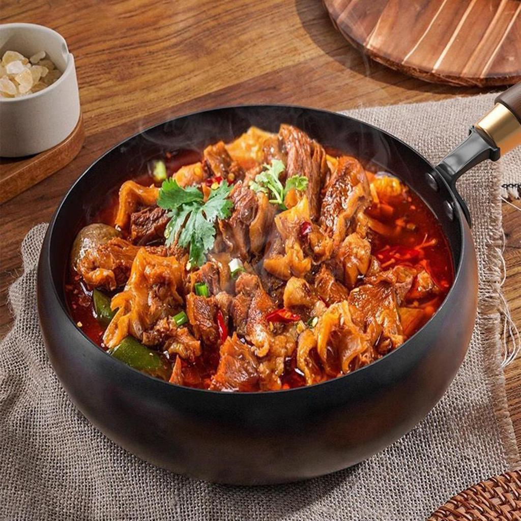 24 см железная сковорода Wok китайская кулинарная посуда для кипячения без покрытия газовая сковорода с плоским дном