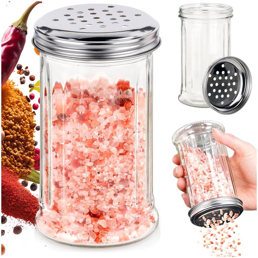 Duży Pojemnik Szklany z Sitkiem na Przyprawy Cukier Puder Parmezan Posypki