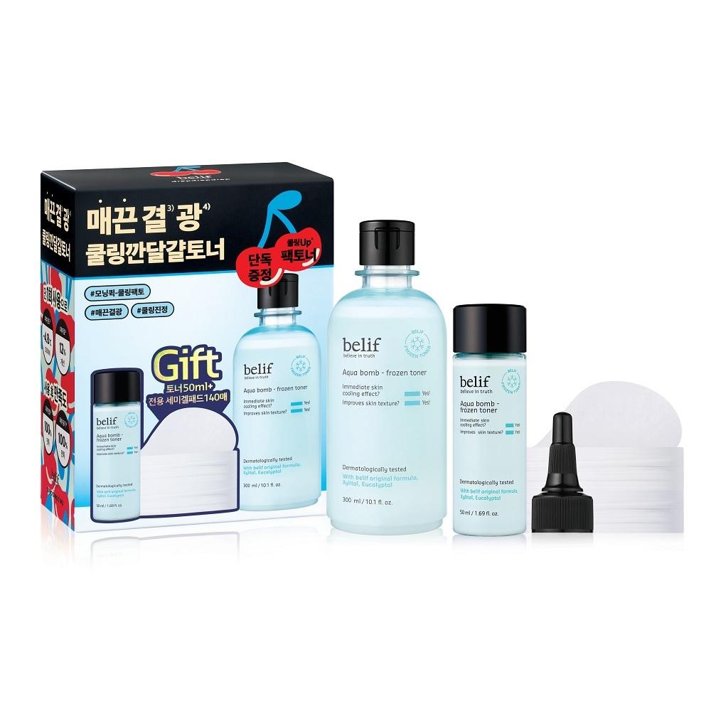 План «Капля за каплей» Тонер-капля Belief Aqua Bomb (Тонер 300 мл + 50 мл + 140 гелевых пэдов)