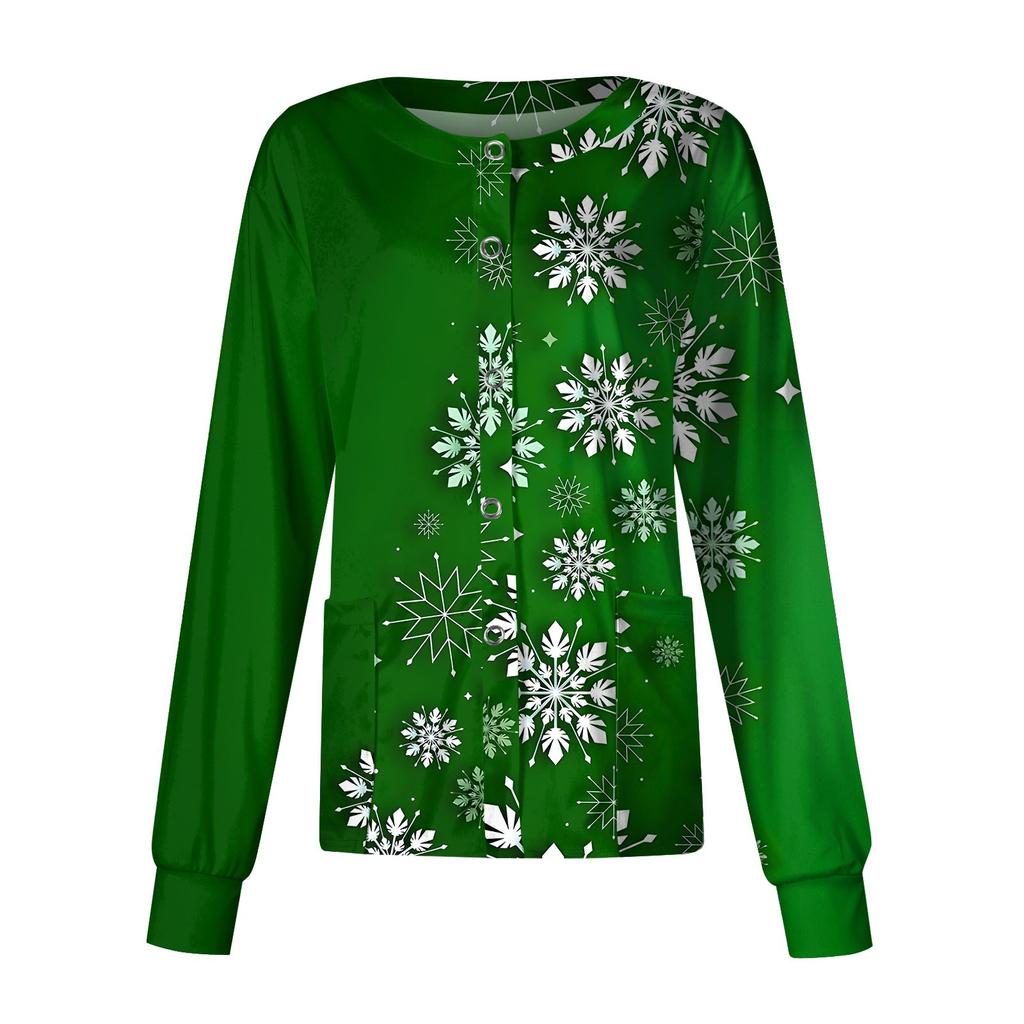 Женская повседневная модная однобортная куртка с длинным рукавом и стоячими лацканами с рождественским принтом, защитная рабочая куртка