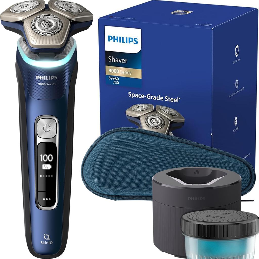 Philips Electric Shaver 9000 Series Model with Washer Electric Razor for Men Rotary Bath Shave Adria Blue (72 Blades, Type, & Washable) S9980/50