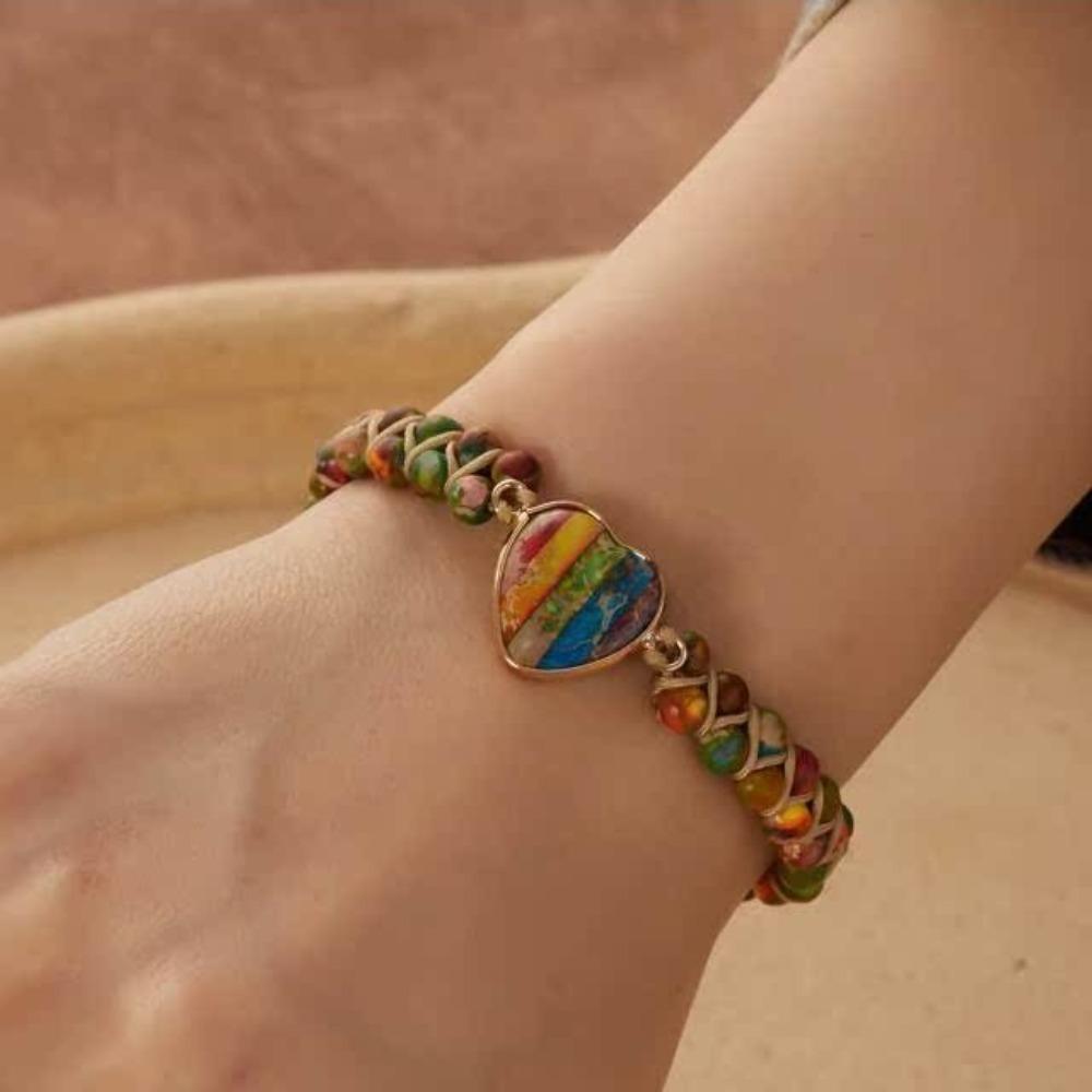 Colorful Stone Bohemian Braided Bracelets Retro Heart Bead Bangle Beads Weave Bracelets  Girls