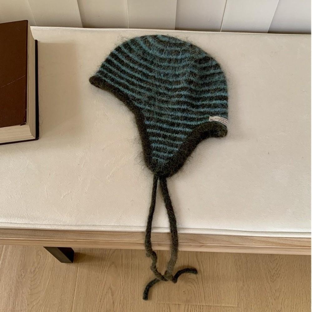 Striped Knitted Hat Windproof Baggy Beanie Hat Fashion Striped Balaclava for Outdoor Ski