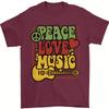 Peace Love Music Guitar Hippy Flower Power Mens T-Shirt 100% Cotton