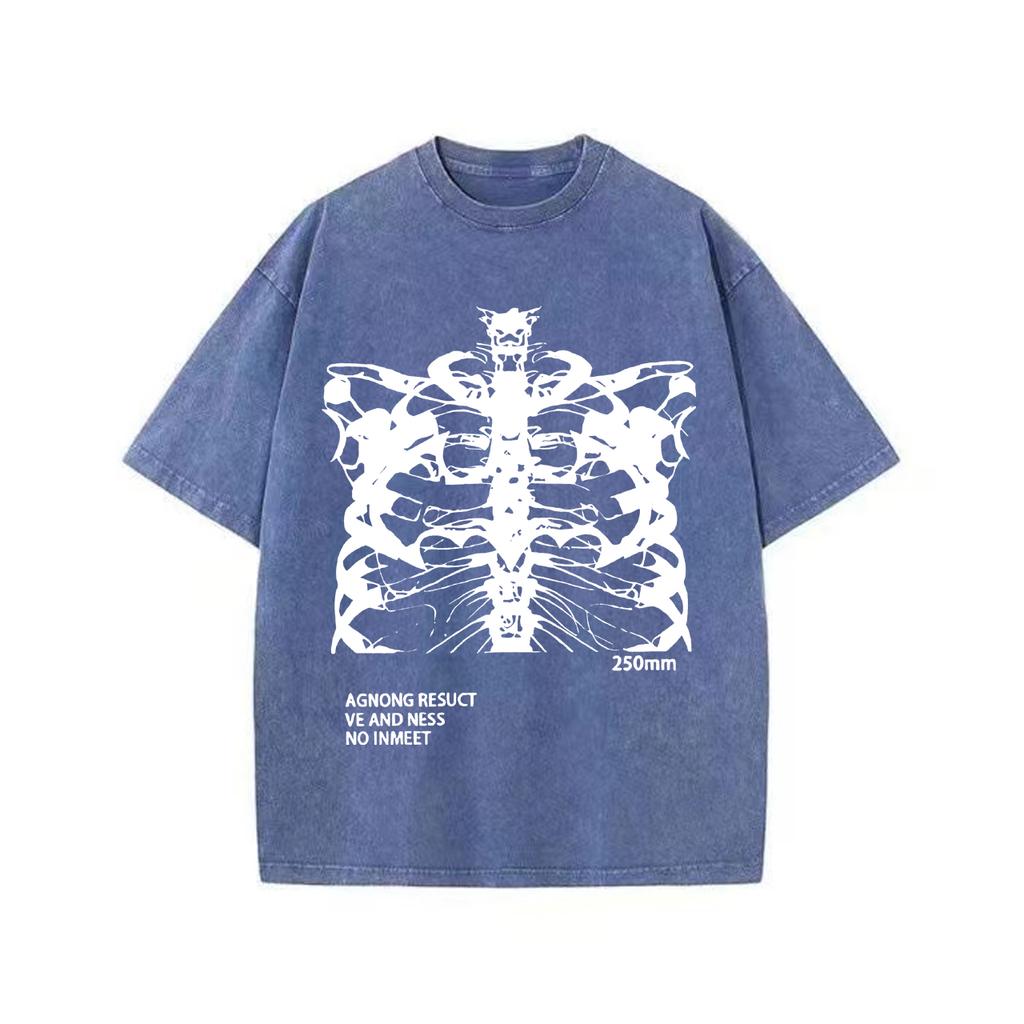 Retro Washed Vintage T-Shirt Blsack Tops Skeleton T-Shirt High Quality T Shirts Summer Oversized Short Sleeve Clothes